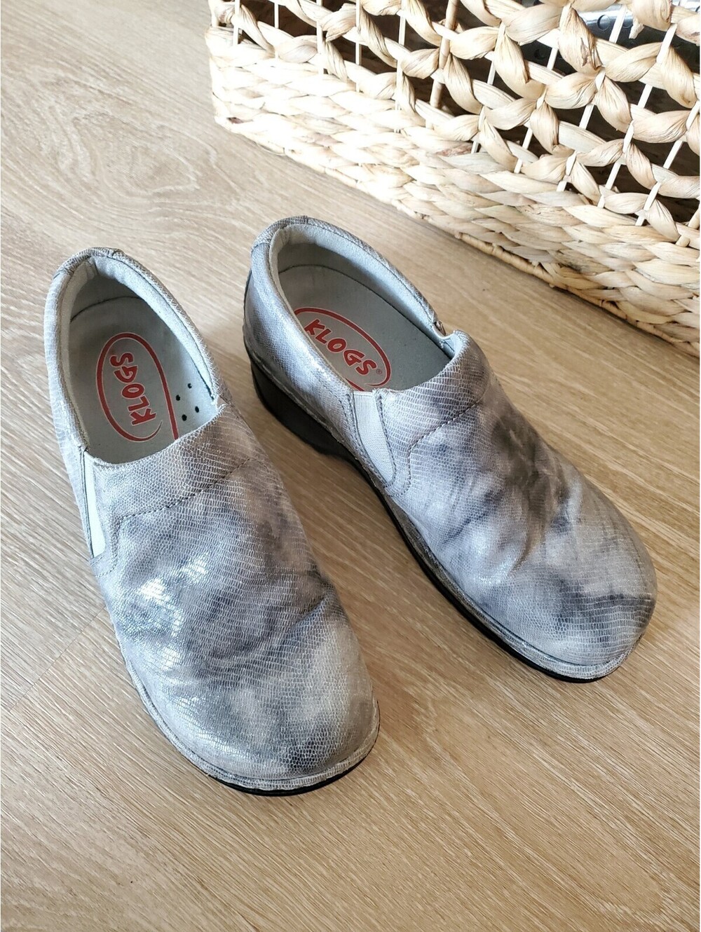 Klogs Clogs Women's Size 7.5 M Gray Animal Print Slip On Comfort Casual